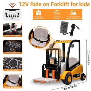 12V Kids Ride on Electric Forklift Car w/Liftable Fork and Pallet Remote Yellow - Picture 1 of 17