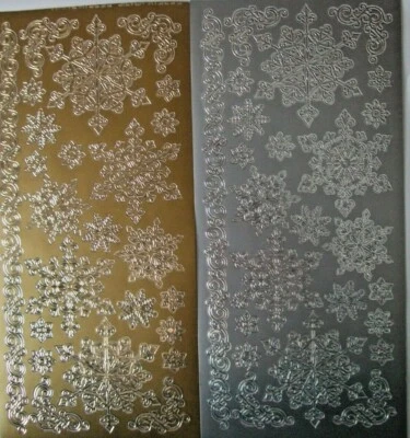 J.TRIM 2 sheets of Snowflake Peel-offs 1 silver and 1 gold mixed sizes