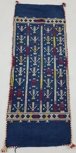 Panel corredor vintage bereber marroquí de lana índigo tejido plano 37x14 pulgadas - Imagen 1 de 12