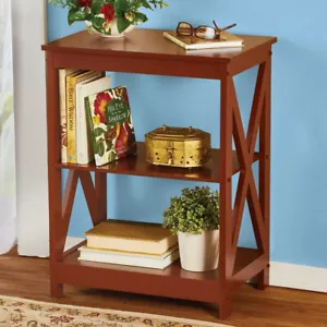 24" Wood X-Design Sofa Chair Side End Table with 3 Storage Shelves, Walnut - Picture 1 of 6