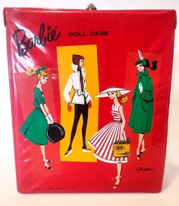 Barbie Ponytail Doll Carrying Case, red, and Original Clothes 1960s. - Imagen 1 de 17