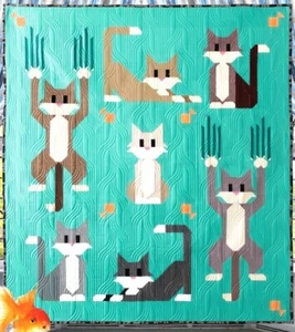 Feline Drive Fabric CAT SCRATCH Quilt Cats Fish 2 Sizes PATTERN ONLY! - Picture 1 of 8