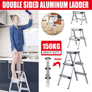 1-3 Step Folding Ladder Aluminium Frame Stool Portable AntiSlip Heavy Duty 150kg - Picture 1 of 19