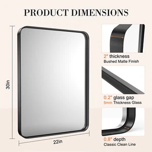 Bathroom Mirror, Square Mirror In Three Sizes, Black Metal Frame, Clear Mirror - Picture 1 of 11