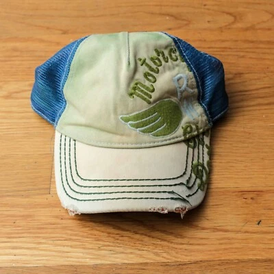 Gorra de camionero True Religion de colección envejecida RW motocicleta club malla de cuero Foto 1 de 4