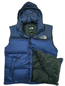 *HOT Men's THE NORTH FACE 700 NUPTSE DOWN QUILTED HOODED NAVY BLUE VEST Jacket S - Picture 1 of 22