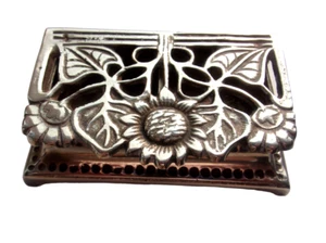 Antique Sunflower Stamp Case Victorian Style Silver Plated Trinket Box 9x6cm EVC - Picture 1 of 10