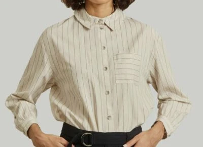 $220 ba&sh Mujer Off-White Negro Rayas Manga Larga Camisa Blusa Top Talla L Foto 1 de 4