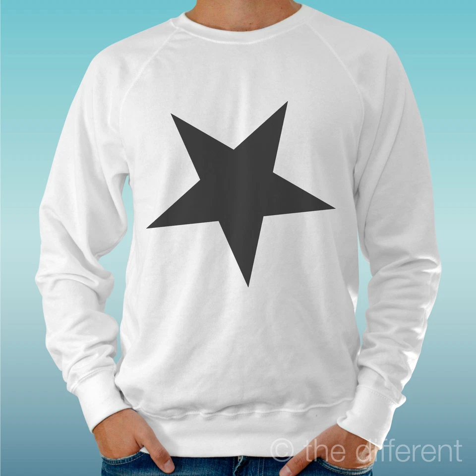 FELPA UOMO LEGGERA SWEATER BIANCO " STELLA NERA BLACK STAR MINIMAL " - Immagine 1 di 1