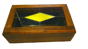 Stained Glass Walnut Vintage Jewelry Lined & Mirror Box Handmade J. Knudson 1977 - Picture 1 of 12