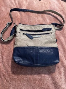 Stone Mountain Shoulder Bag Crossbody Purse Beige Navy Leather - Picture 1 of 5