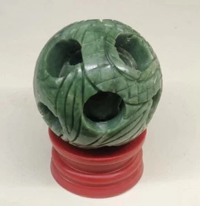 2" Natürliche Grüne Jade Exquisit Geschnitzte Kugel Quarz Kristall Reiki Kugel Pflege - Bild 1 von 9