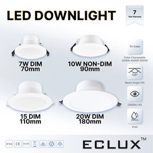 7W 10W 15W 20W Led Downlight Dimmable Tricolor Selectable Warm/Natural/Coolwhite - Picture 1 of 20