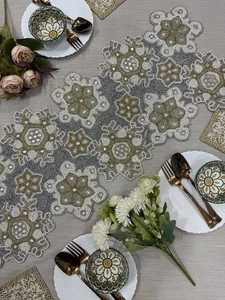 RaasKridha Attractive Handmade Table Mat Runner Beaded Multicolored Home Decor - Picture 1 of 12