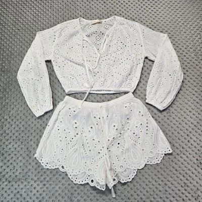 Natalie Martin 系列碧玉白色蕾丝短裤和上衣,尺寸 小号 — 第 1/4 张图片