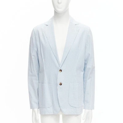 Blazer LARDINI Azul Blanco Rayas Seersucker Marrón Shell 2 Botones M Foto 1 de 4