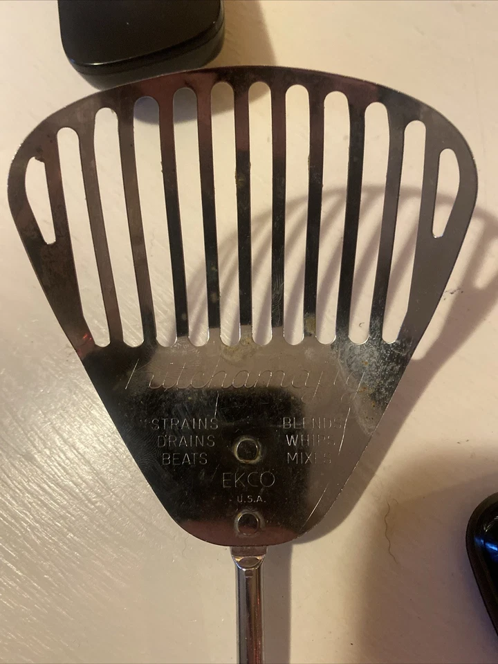 Vtg Ekco Kitchamajig Slotted Spoon Strainer Whip Utensil Black Handle USA - Image 1 of 4