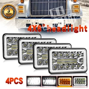 4x 4x6" LED Headlights HI/LO Halo DRL Fit International Harvester 9300 1988-2000 - Picture 1 of 9