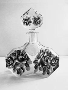 Antique Czech/Bohemian Schwarzlot Floral Design Cut Glass Liquor Decanter 1930s - Picture 1 of 12