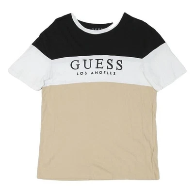 Camiseta GUESS masculina preta branca e bege logotipo gráfico manga curta gola redonda - Imagem 1 de 4