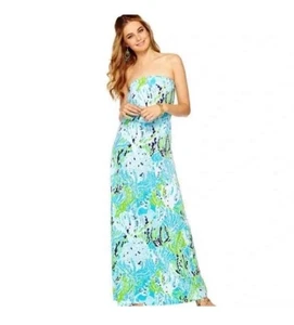 Lilly Pulitzer Marlisa Maxi Dress Let’s Cha Cha Blue Pima Cotton Women’s Size XS - Picture 1 of 11