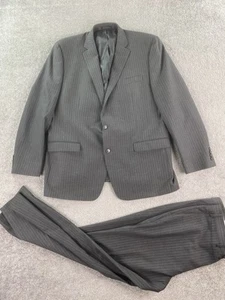 Chaps Suit 48 L Gray Wool Striped Premium Designer Classic Jacket Pants 36x32 - Picture 1 of 24