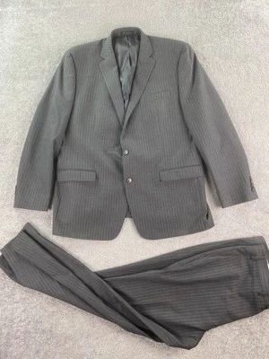 Chaps Suit 48 L Gray Wool Striped Premium Designer Classic Jacket Pants 36x32 - Image 1 of 4