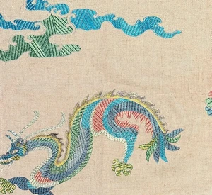 SCHUMACHER Hanlun Dragon Embroidery  Linen Viscose Polyester Remnant New - Picture 1 of 1