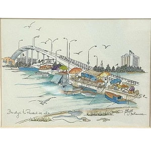 Bahamas Elyse Wasile Art Print Bridge To Paradise Nassau Bahamas Matted Framed - Picture 1 of 5