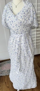NWT ASOS DESIGN PUFF SLEEVE WRAP Ditzy DRESS WOMENS US 14 Open Back CHINA BLUE - Picture 1 of 13