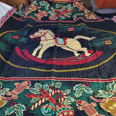 Manta de colección 1996 Northwest Company caballo mecedor acrílico Navidad EE. UU.  Foto 1 de 4