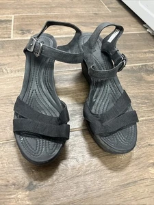 Crocs Blue Gray Size 7 Croc high Wedge heel Shoes Lightweight - Picture 1 of 9