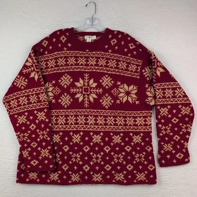 Suéter de Lana J Crew De Colección Para Hombre Grande Copo de Nieve Fair Isle Rojo Vacaciones Años 80 Foto 1 de 4