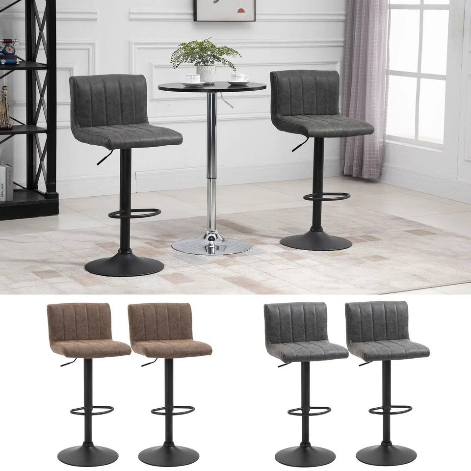 HOMCOM Barstools Set of 2 Adjustable Height Swivel PU Leather Counter Bar Chairs
