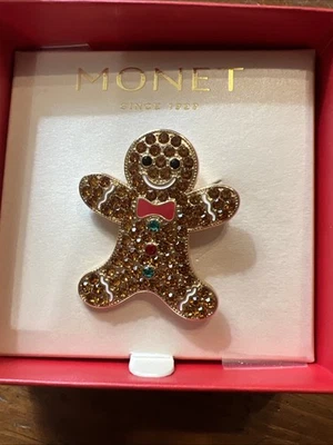 NUEVO NUEVO CON ETIQUETAS Hermoso Broche Prendedor Hombre Pan de Jengibre Brillante Navidad Monet Foto 1 de 2