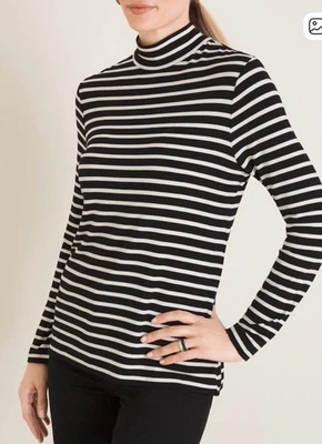Chico’s Sweater Womens 1 Black White Stripe Turtleneck Lightweight Stretch - Image 1 of 4