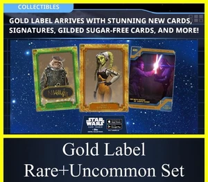ETIQUETA DORADA sin banco de trabajo RARO+POCO COMÚN 76 CARTAS SET-TOPPS STAR WARS CARD TRADER - Imagen 1 de 1