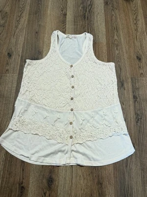 Jolt Tank Top, Women's Size Small, White, Button Up, Floral Lace - Image 1 of 4