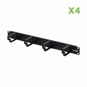 Horizontal Rack Mount Cable Management Bracket 1U 4 D-Rings 2-Inches Deep 4 Pack - Picture 1 of 4