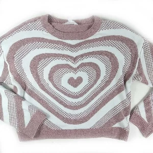No Boundaries Mädchen rosa weiß Herz Pullover Größe Large 11/13, 19" Länge - Bild 1 von 3
