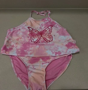 NWT Sugar And Jade Girls XL 16/18 Pink Tie-Dye Butterfly Tankini  Bathing Suit - Picture 1 of 9