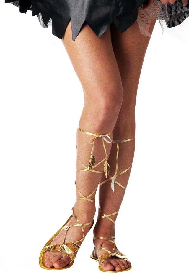 Grecian Goddess Roman Princess Gold Tie Adult Halloween Costume Sandals Womens
