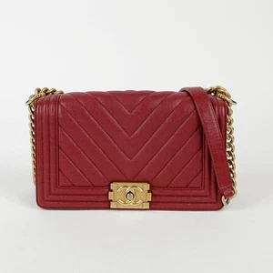 CHANEL Medium Red Caviar Chevron Boy Chain Shoulder & Crossbody Bag 51894600 - Picture 1 of 9