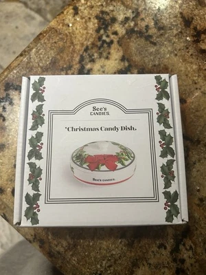 See's Candies Ceramic 5.5'' Holly Christmas Covered Candy Dish - Image 1 of 4