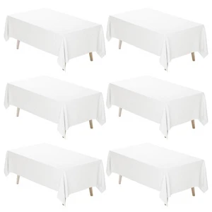 6 Pack White Table Cloth Rectangle, 60 x 102 Inch Polyester Fabric Tablecloth... - Picture 1 of 7