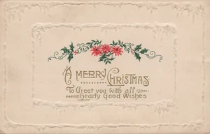 Auguri di Buon Natale - Cartolina d'epoca con retro diviso floreale in rilievo - Foto 1 di 3
