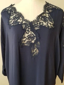 Vestido Ermanno Scervino Azul Oscuro Encaje Seda Talla Pequeña - Imagen 1 de 10