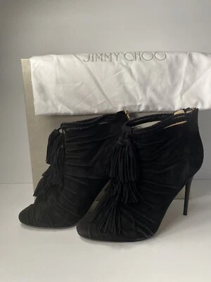 Jimmy Choo Myra Botines con Flecos Botín Tacones Gamuza Negro 36/5.5-6 $1295 Foto 1 de 4