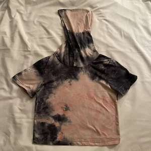 Girls Sweet Pink And Gray Tie Dyed Hooded Cropped Top Sz. M Super Soft - Picture 1 of 6