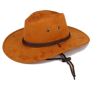FEDORA PANAMA COWBOY INDIANA JONES UPTURN WIDE BRIM FAUX LEATHER HAT  - Picture 1 of 15